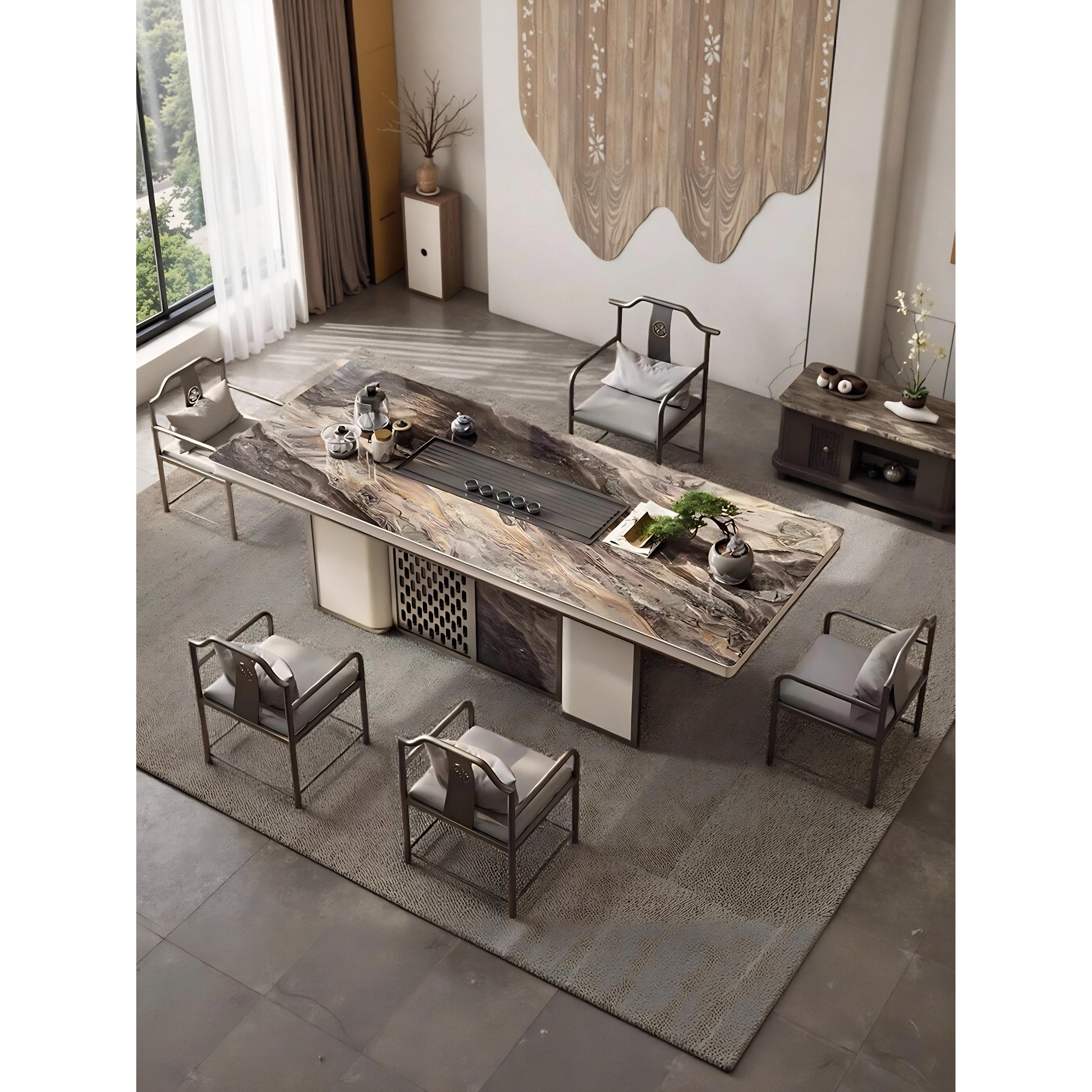 高端板岩茶几，功夫茶几，现代茶几椅组合，办公茶几，轻奢大茶几