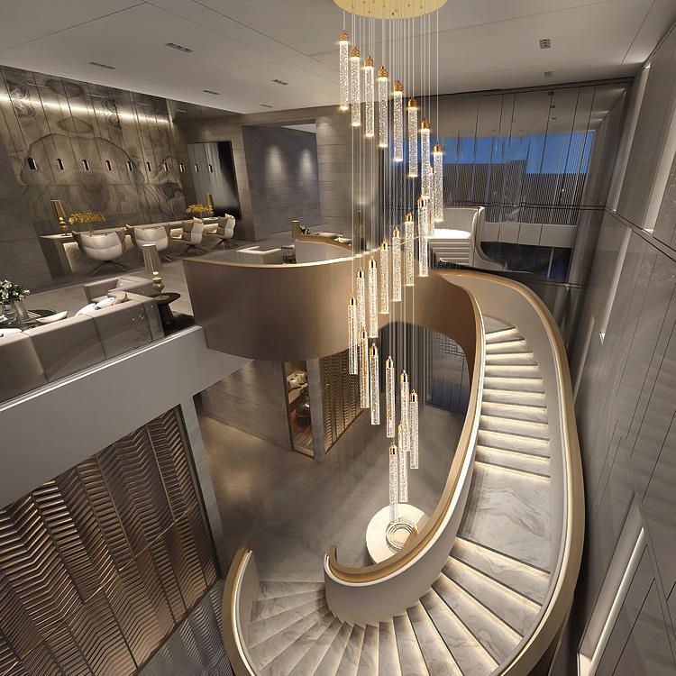 别墅客厅挑空大吊灯2025新款loft覆式楼梯中间专用水晶旋转吊灯