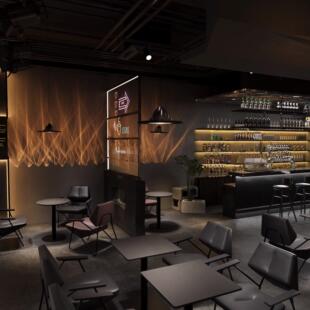 暗黑风livehouse桌椅组合清吧黑色风格岩板沙发椅铁艺