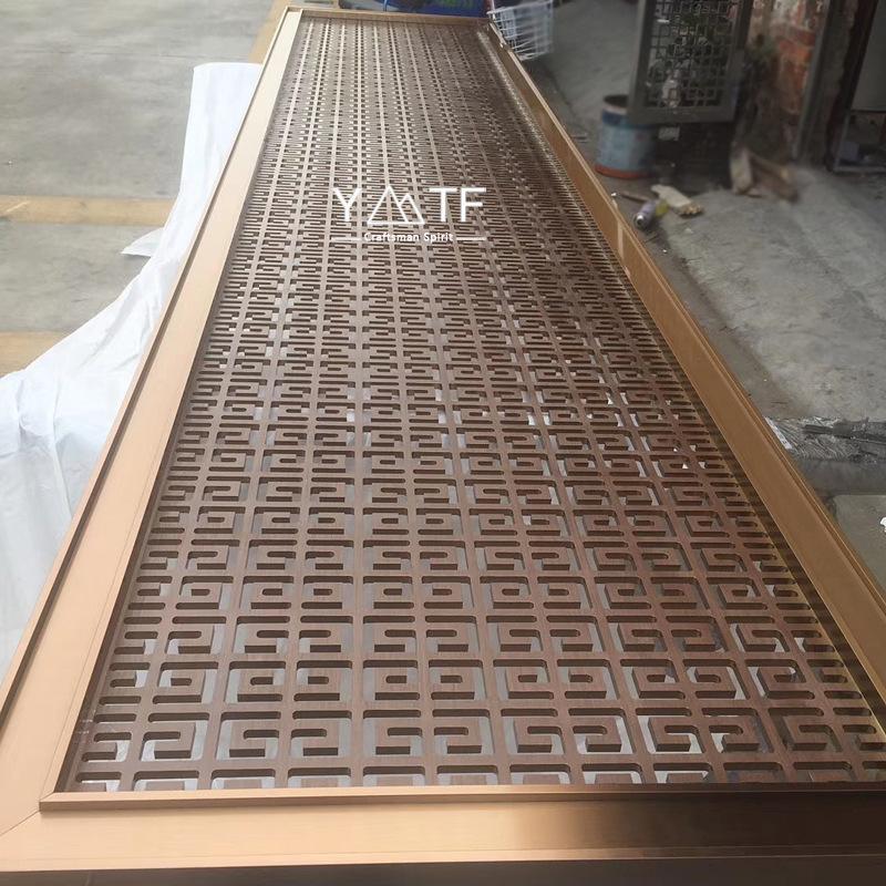 新中式不锈钢屏风窗花金属镂空铝雕刻花格珊轻奢铝合金雕花隔断