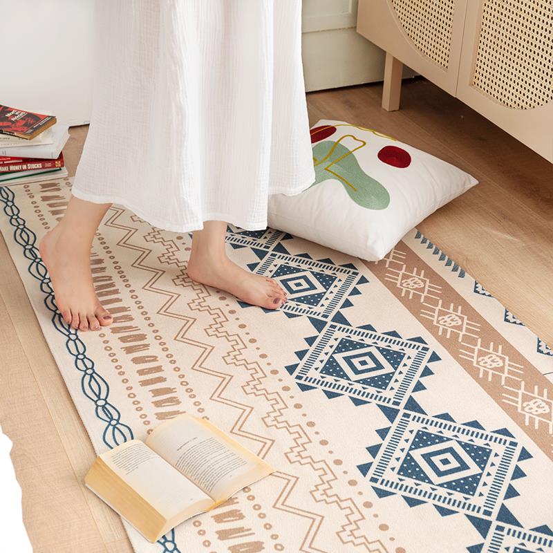 北欧 棉麻地垫多功能卧室床边地毯客厅多功能沙发茶几脚垫可机洗