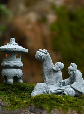 鱼缸盆景假山对弈老者造景摆件微景观古风彷真下棋老者桌面装饰品