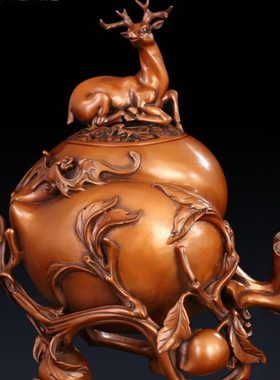 紫铜寿桃熏香炉福禄寿香薰炉工艺品 檀香炉卧室家居饰品装饰品