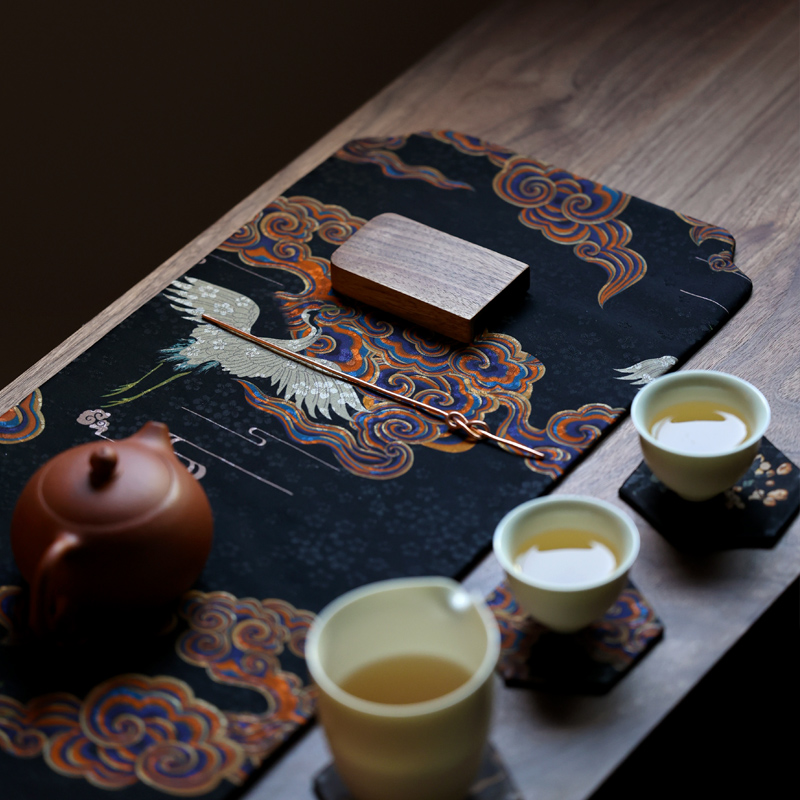 雙姊妹中式布艺香云纱茶席中国风茶巾M茶几桌布茶盘隔热垫