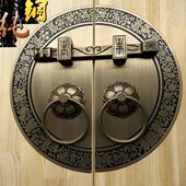 大门门栓拉手圆形纯铜门锁实木中式 栓门环插销实心通体铜拉环 老式