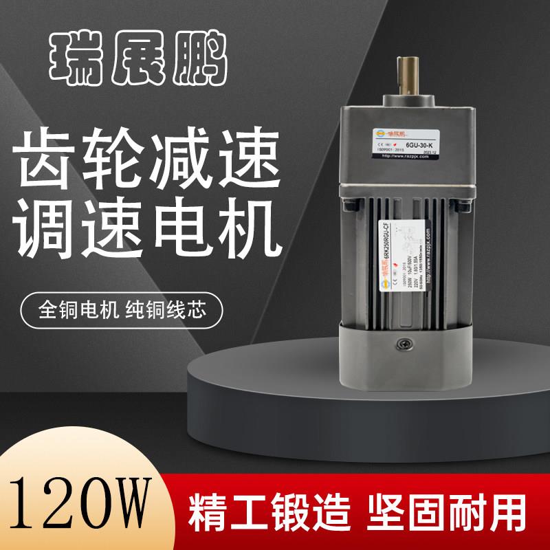 瑞展鹏可调速电机220V微型齿轮减速电机120W单相减速电机一体马达