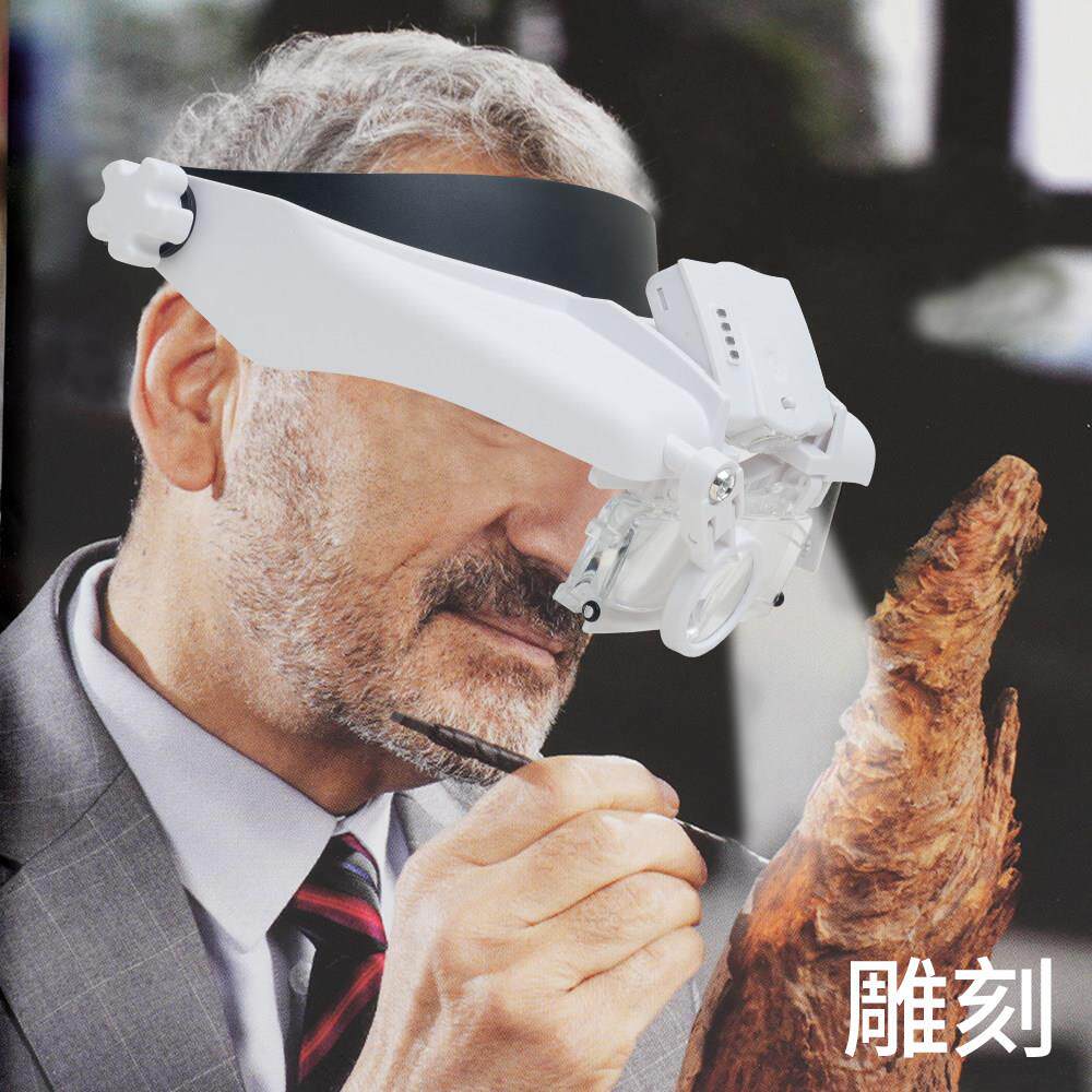 头戴高清多倍老人阅读线路维修雕刻美容带LED灯多功能眼镜放大镜