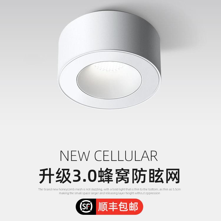 明装射灯单头圆形超薄无主灯玄关过道阳台客厅全光谱护眼斗胆灯
