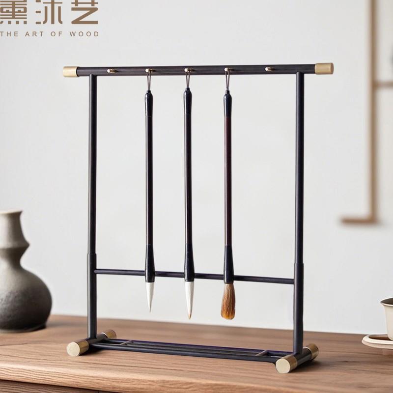 红木毛笔架实木组装毛笔挂摆件紫光檀大红酸枝文房四宝毛笔挂架