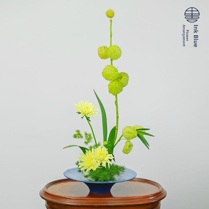 窑变釉陶瓷圆盘花器 客厅餐厅茶室桌面鲜花插花器皿配剑山插花器