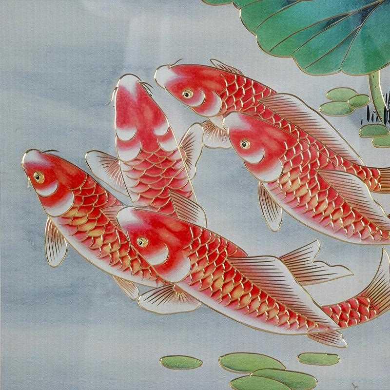 现代入户玄关装饰壁画鲤鱼荷花新中式挂画走廊过道铜雕画年年有余图片