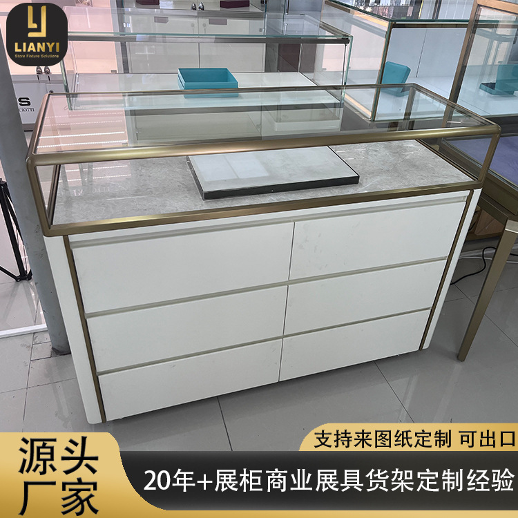 定制珠宝展柜工厂不锈钢钢化玻璃展示柜翡翠玉石首饰展示柜带抽屉