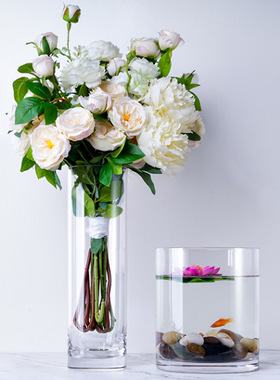 景艺百合花花瓶摆件客厅pc透明塑料插花瓶北欧桌面简约水养鲜花瓶