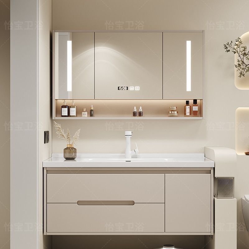 橡木烤漆简约智能浴室柜洗手池组合陶瓷一体盆卫生间洗脸盆洗漱台