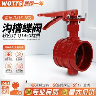 150瓦特斯 手柄沟槽蝶阀D81X消防信号上海良工沪工DN65 塘沽一阀