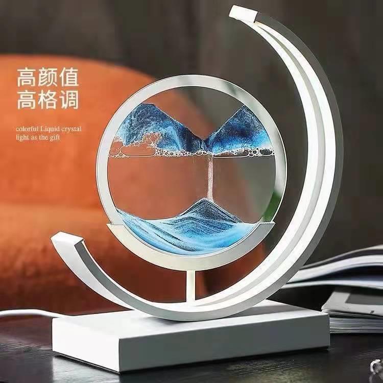 新中式卧室床头灯办公室书桌摆件创意送礼解压流沙画台灯装饰灯图片
