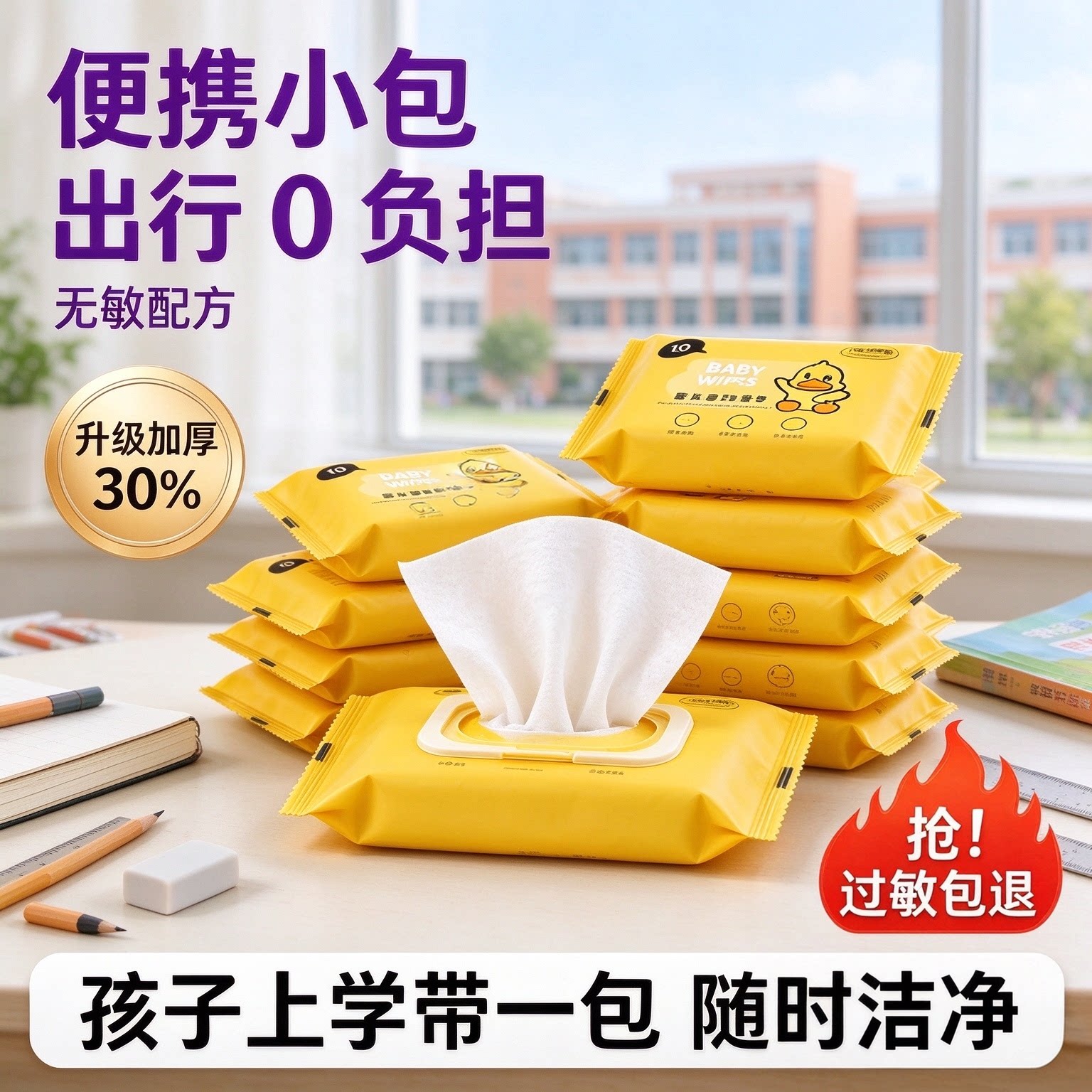 小黄鸭婴儿小包纯水湿巾清洁卫生湿巾实惠装婴儿手口屁专用湿纸巾