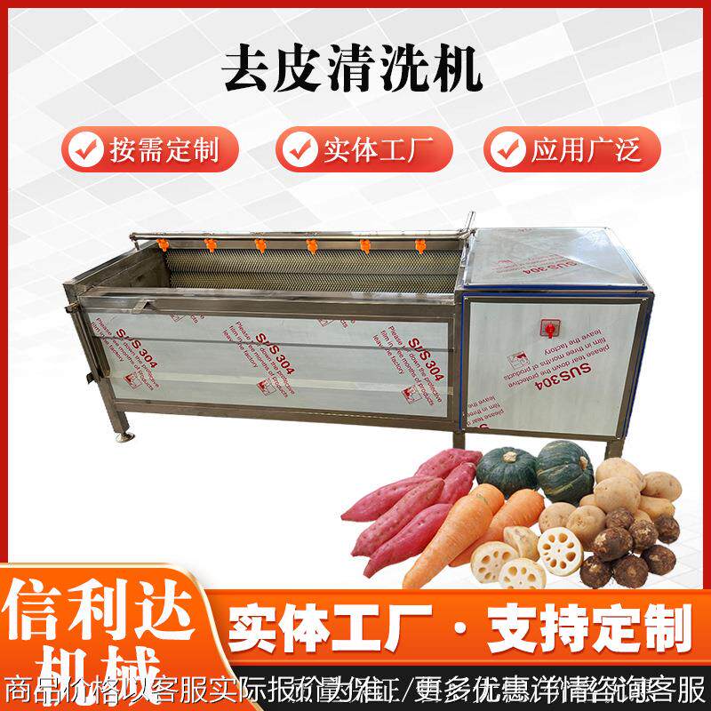 全自动毛刷土豆马蹄清洗机杏仁加工设备根茎类莲藕清洗机