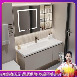 厂家奶咖陶瓷一体盆浴室柜组合卫生间洗脸洗手盆洗漱台智能镜