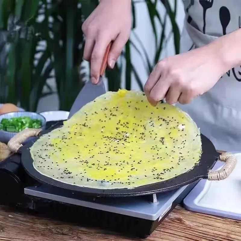 铸铁煎饼锅平底烙饼锅铁板煎饼果子燃气灶烙饼煎蛋锅