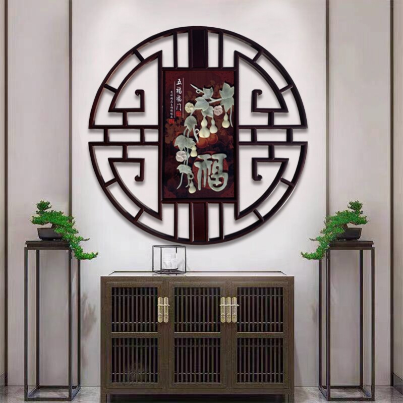 客厅沙发背景墙实木玉雕装饰画 画新中式玄关入户走廊尽头挂件壁