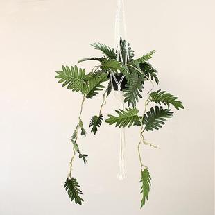 花盆壁挂装 北欧ins仿真绿植藤编吊篮挂钩式 饰植物墙景家居挂饰
