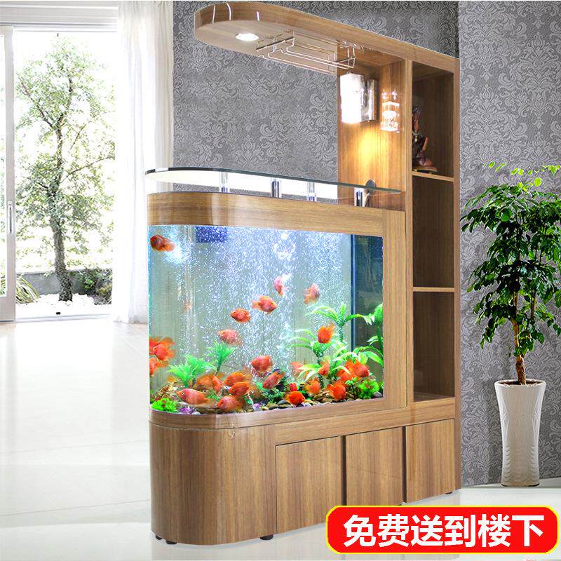 鱼缸客厅隔断玄关酒柜大型水族箱门厅玻璃家用屏风鞋柜