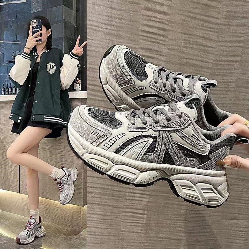 新品秋冬5CM减震厚底防滑加绒真皮老爹鞋女百P搭运动高级灰休闲鞋