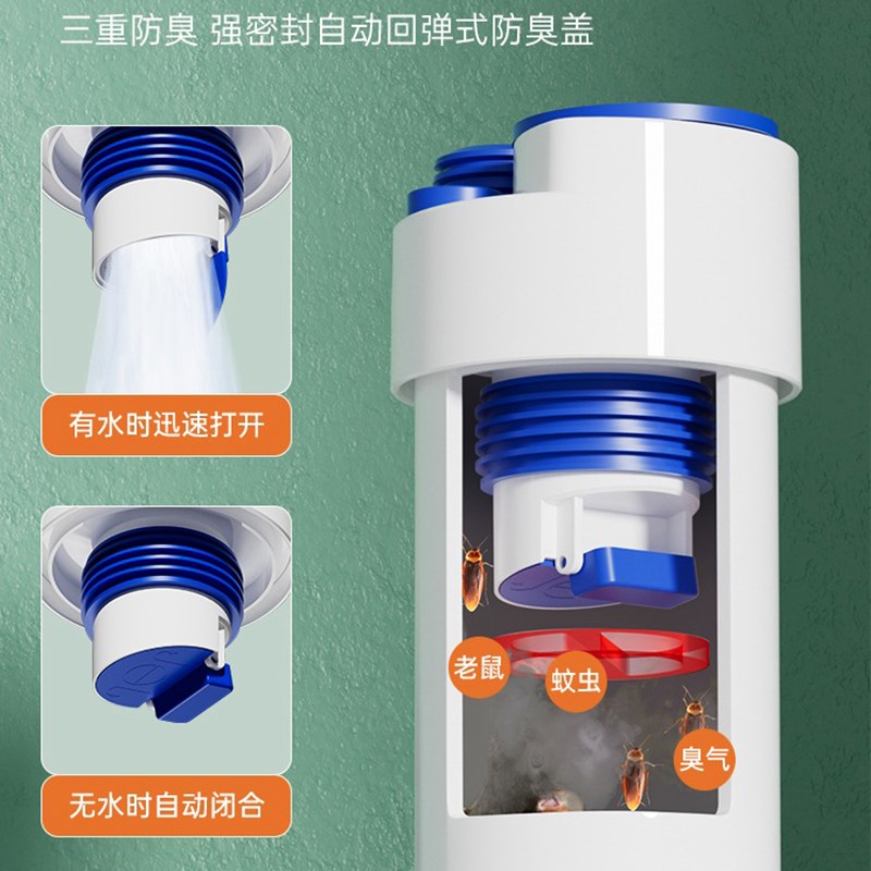 厨房洗菜盆多功能集成排水器净水下水管防返臭神器三通密W5075封