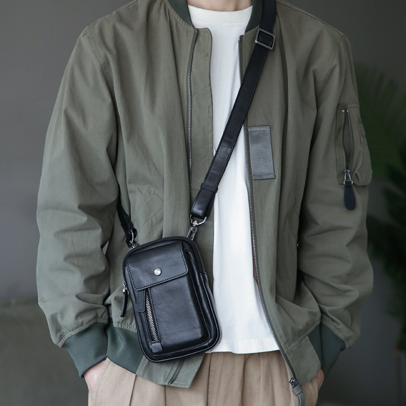 2025新款真皮男士单肩斜挎包植鞣头层牛皮百搭小背包腰包手机包