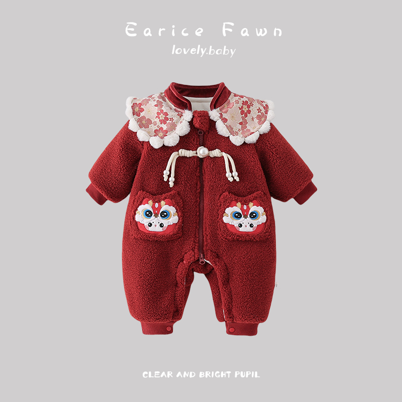 婴幼儿可爱连体衣冬季宝宝夹棉加厚棉衣满月百天爬爬服外出棉衣服