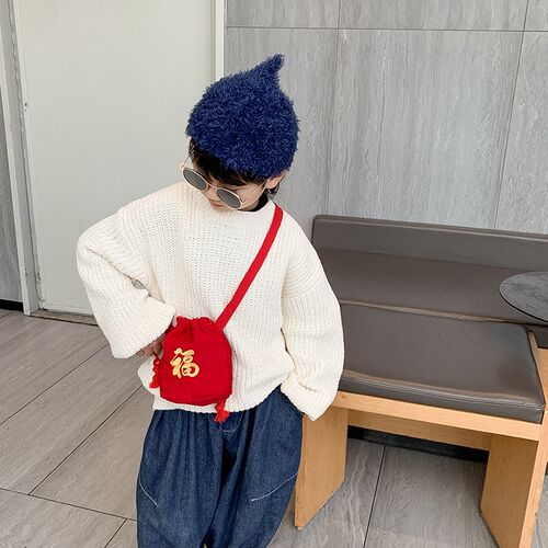 可爱新年儿童斜挎包男孩水桶包宝宝压岁钱L包女童挎包拜年零钱包