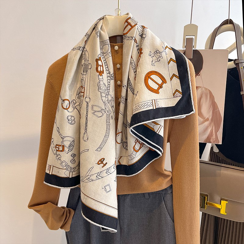 跃动的马儿真丝羊毛围巾女春夏季高级感丝毛大方巾空调房披肩外搭