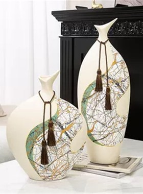 陶瓷花瓶高级感复古花器新中式客厅样板间L玄关电视柜桌面装饰摆