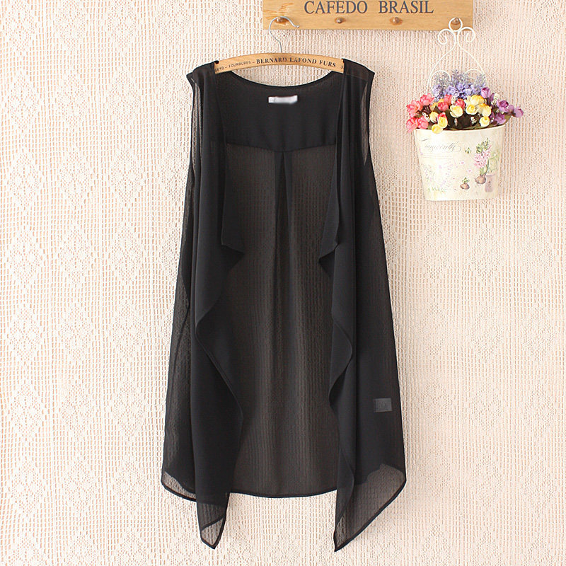 韩版雪纺马甲女夏薄中长款大码显瘦百搭J开衫坎肩披肩背心休闲外