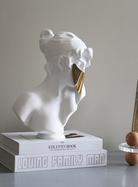轻奢北欧金色面罩l白色少女雕像摆件雕塑大理石底座样板间软装饰