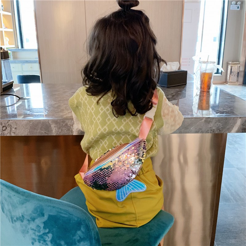 韩版儿童包2021秋冬新款单肩鱼尾包亮片迷你斜挎包潮男女童腰包