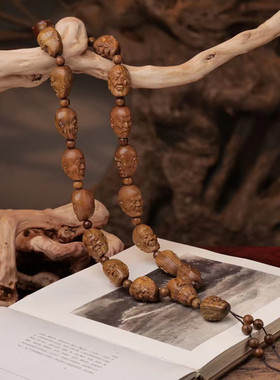 绿檀木十八罗汉手持念珠手串檀香紫檀木精雕刻文玩佛珠手链男女款