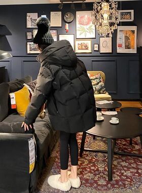 羽绒服女中d长款2024新款冬季韩版宽松大码加厚连帽面包服棉衣外