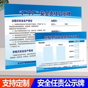 浙江省工业园区厂中厂安全责任公示牌承租单位安全责任公示牌消防