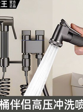 枪灰色马桶伴侣冲洗喷枪一进二出家用厕所增压全铜角Z阀妇洗喷头