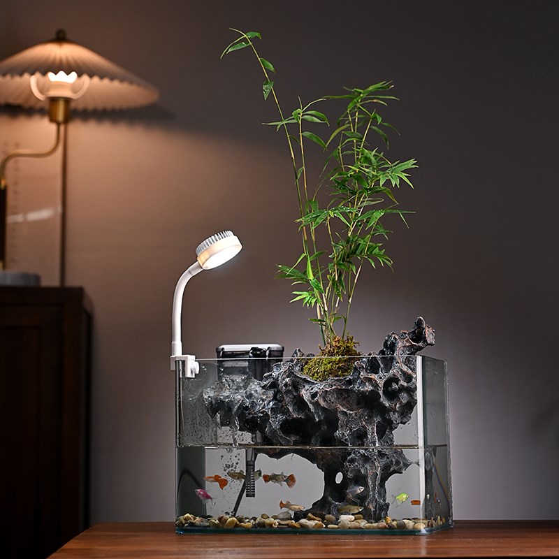 苔藓米竹鱼缸造景k流水摆件绿植盆景过滤循环水客厅办公室桌面开