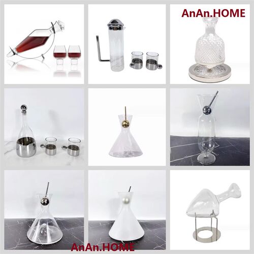 现代简约创意酒具l玻璃酒瓶茶几桌面玻璃工艺品软装饰品摆件装饰