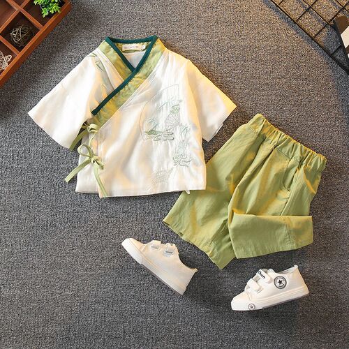 汉服男童夏装中国风周岁礼服宝宝C古装棉麻套装儿童唐装六一演出