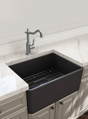 24英寸厨房黑色陶瓷水q槽现代平面前置洗菜盆半嵌入式台下盆大单