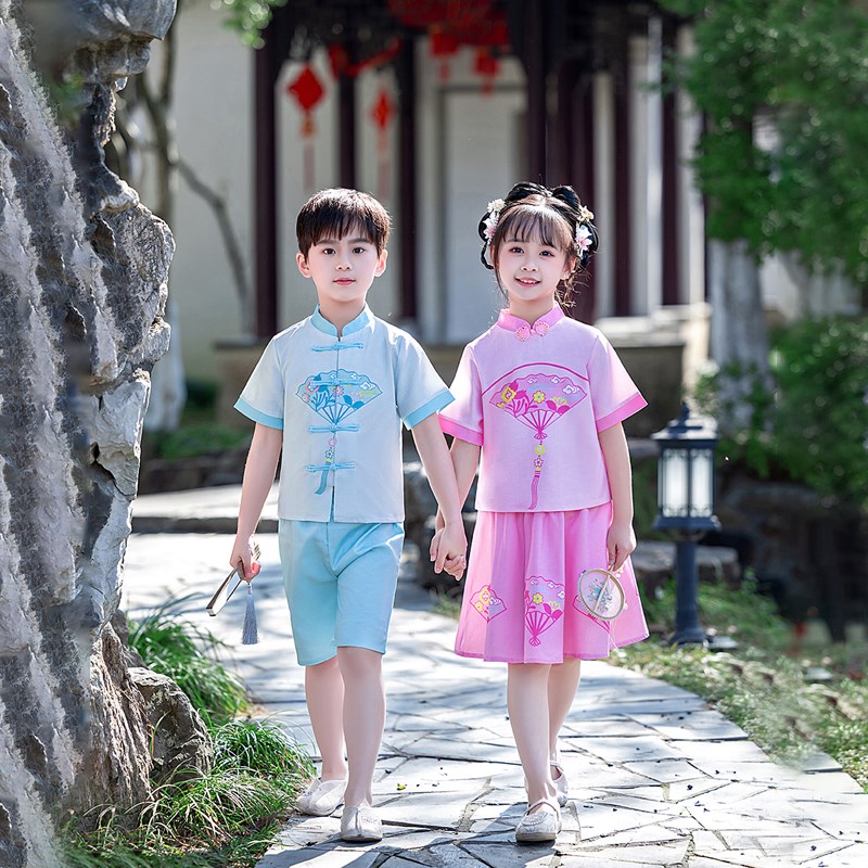 儿童国学汉服男童中国风朗诵演出服幼儿园毕业礼服女童唐装兄妹装