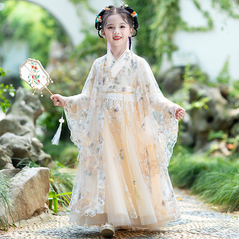 儿童汉服女春秋古风超仙明制唐装女童连衣裙冬季高端新年古装冬款