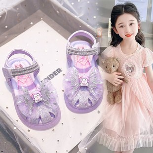 儿童发光鞋包头女童凉鞋2024夏季新款库路米女孩公主鞋软底宝宝鞋