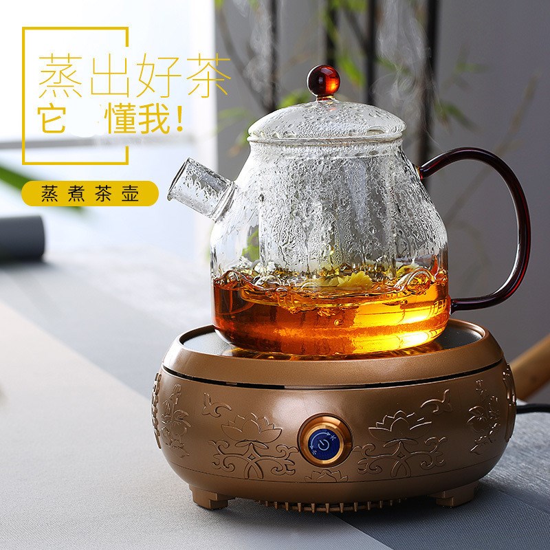 耐热玻璃蒸茶壶蒸煮茶壶蒸煮两用蒸汽煮茶壶养生壶玻璃茶壶茶具