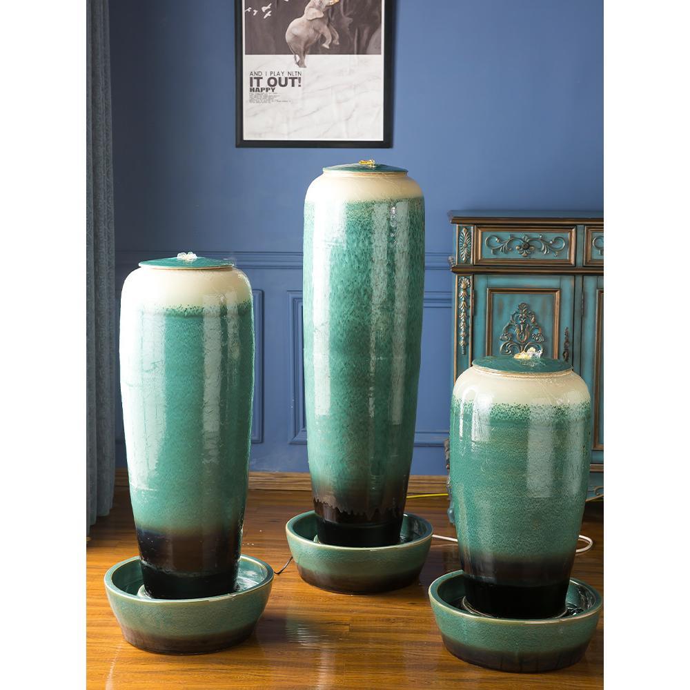 喷泉流水摆件景德镇陶瓷器招财创意循环加湿器家居办公室开 业礼